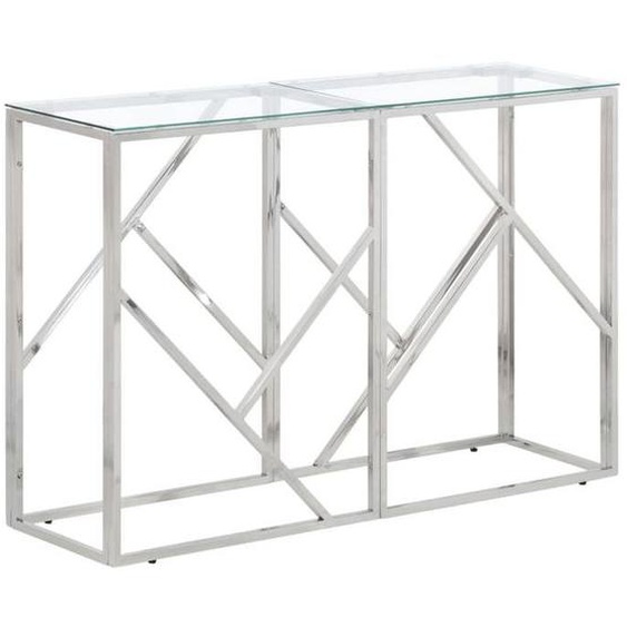 Table d appoint console d entree meuble de salon en acier inoxydable argente et verre trempe DEC031612