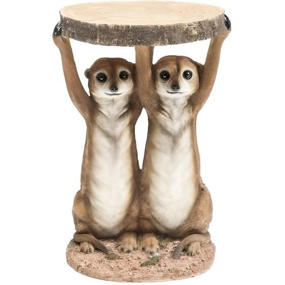 Table dappoint Suricates Kare Design - Marron - Imitation bois - 33 cm x 33 cm x 52 cm