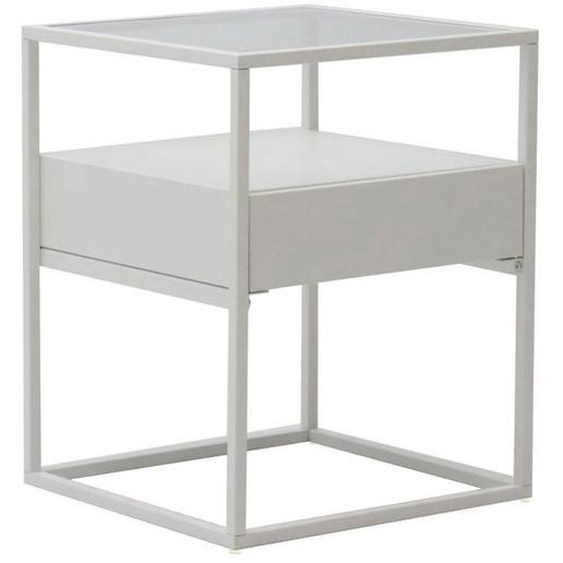 Table d appoint vissenbjerg acier laque verre trempe 51 x 40 x 40 cm blanc mat