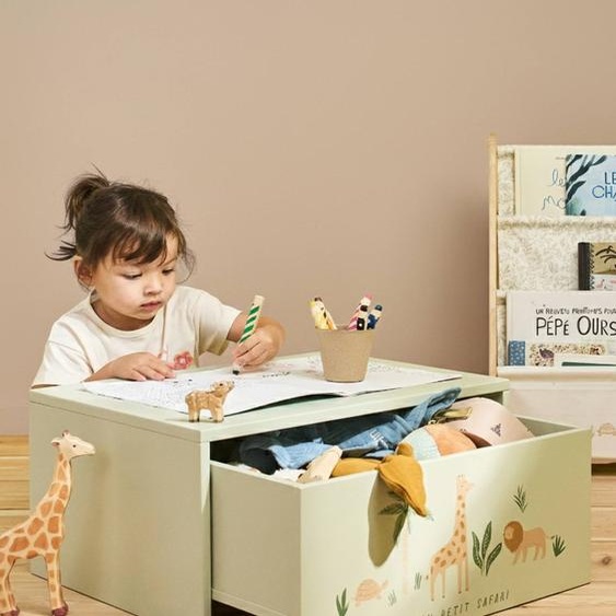 Table dactivités avec coffre de rangement beige