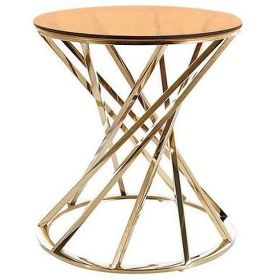Table dappoint - AC-DÉCO - OTTAVIA - Ronde - Verre trempé - Doré - D 50 x H 54 cm