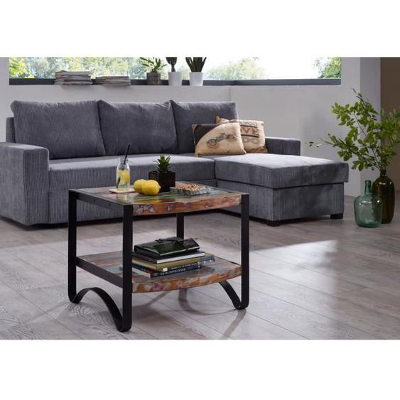 Table dappoint carrée 60x60cm - Fer et bois massif recyclé laqué (multicolore) - INDUSTRIAL 46