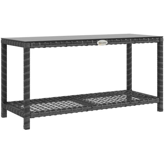 Table dappoint de jardin - Outsunny - rectangulaire - en résine tressée plateau verre trempé - dim. 80L x 30l x 40H cm - gris