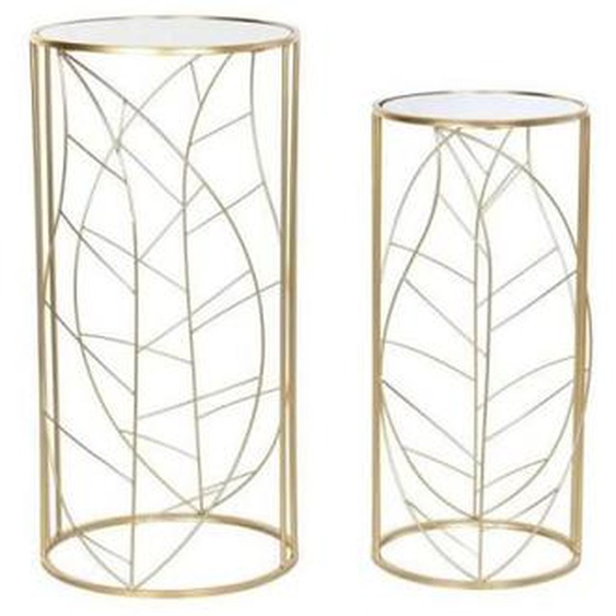 Table dappoint - DKD Home Decor - Jeu de 2 tables - Rond - Miroir doré - Métal - 37 x 37 x 74,5 cm