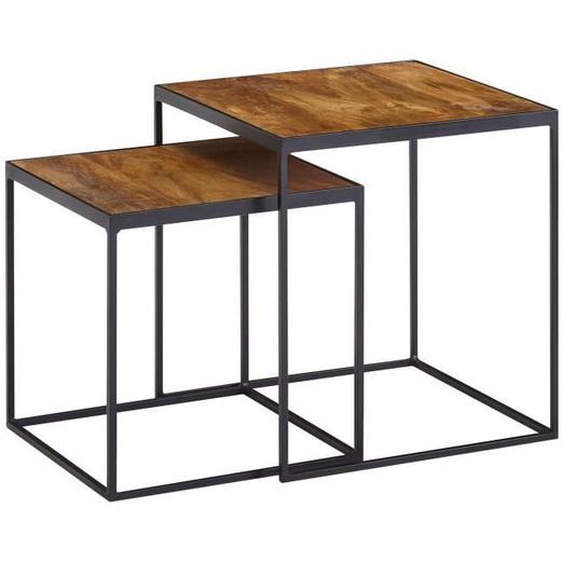 Table dappoint en bois massif FineBuy - Ensemble de 2 tables gigognes carrées