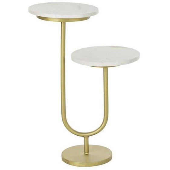Table dappoint en métal doré et marbre coloris blanc - longueur 45 x profondeur 27 x hauteur 63 cm