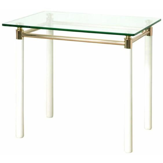 Table dappoint en tube dacier Coloris Blanc-doré, L60 x P50 x H54 cm