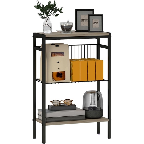 Table dappoint étroite - 3 niveaux détagères - étagères ouvertes - bois - 43×18×62,5 cm - Pour le salon et la chambre - Noir