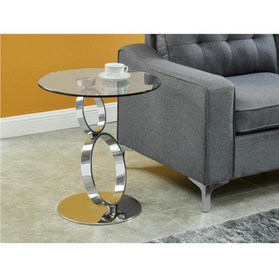 Table dappoint JOLINE - Verre trempé transparent & pied acier