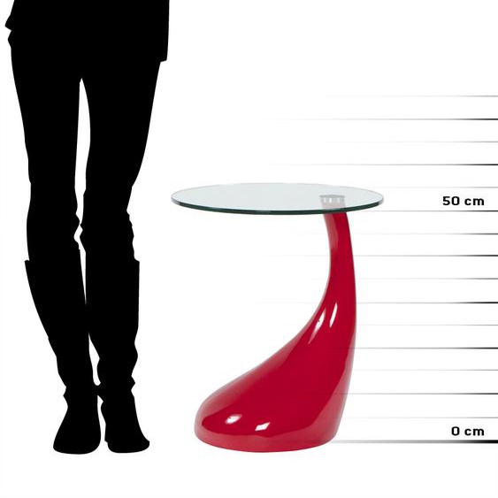 Table dappoint KOMA design en verre et pied rouge