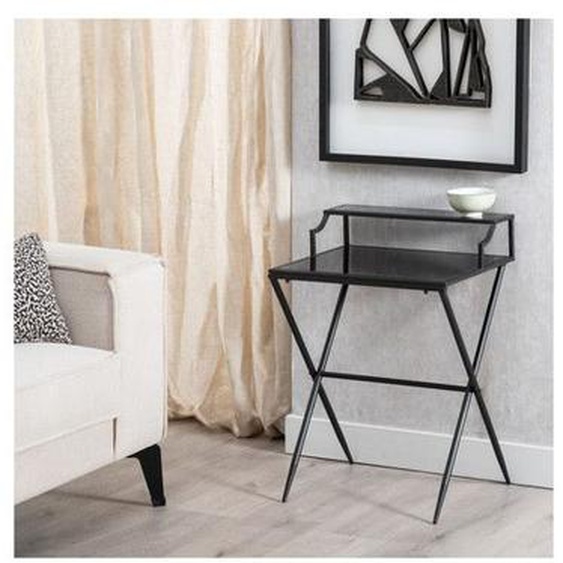 Table dappoint métal Noir et verre Noir - EQUI - L 45 x l 35 x H 65 cm
