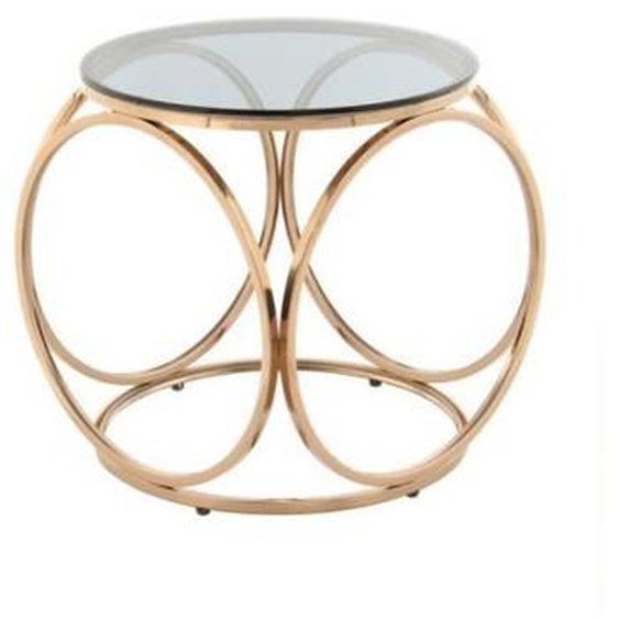 Table dappoint - PARIS PRIX - Whitney - Plateau en verre - Pieds en acier - Gris & Or Rose