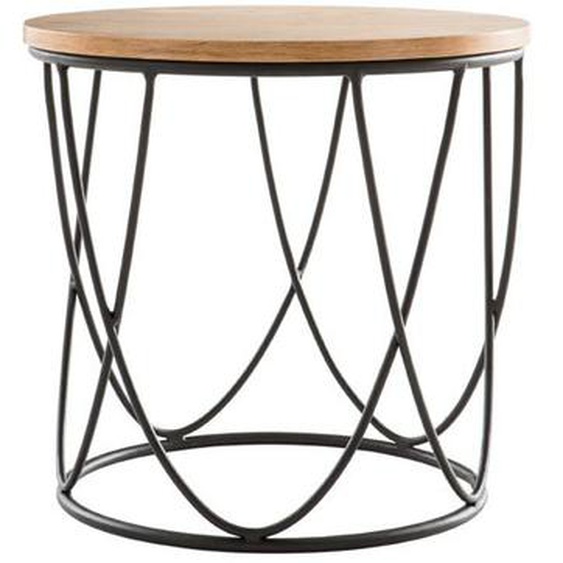 Table dappoint ronde bois clair chêne et métal noir D42 cm LACE