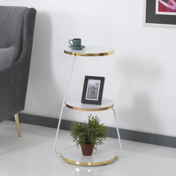 Table dappoint Sipoo à 3 niveaux 74 x 46 x 37 cm blanc - doré [en.casa]