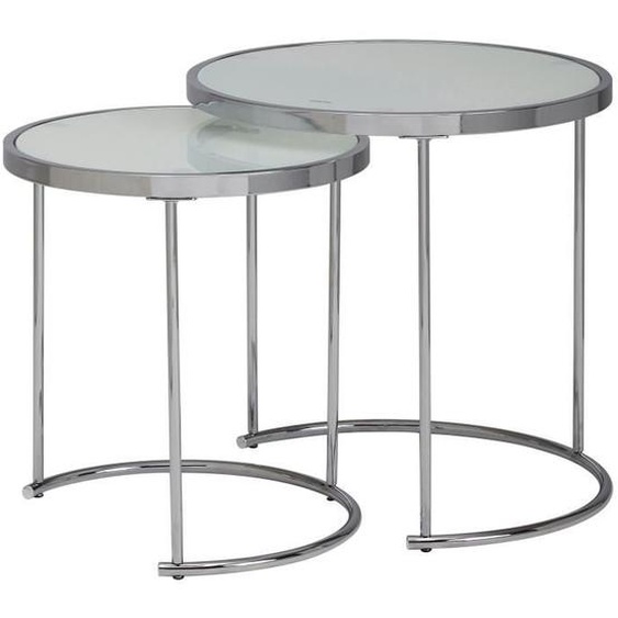 Table dappoint WOHNLING - Ensemble de 2 tables de salon rondes en verre blanc argent - Dimensions 50x50x50 cm