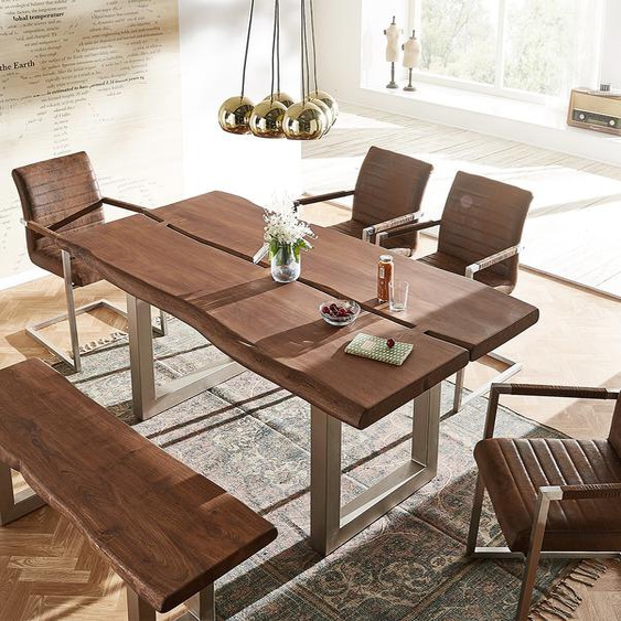 Table-darbre Live-Edge 180x100 acacia marron plateau 5,5 cadre large, Tables de salle à manger, Baumkantenmöbel, Massivholzmöbel, Massivholz