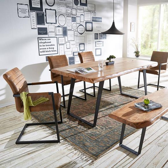 Table-darbre Live-Edge 180x100 acacia nature plateau 5,5 cm cadre incliné noir, Tables de salle à manger, Baumkantenmöbel, Massivholzmöbel, Massivholz