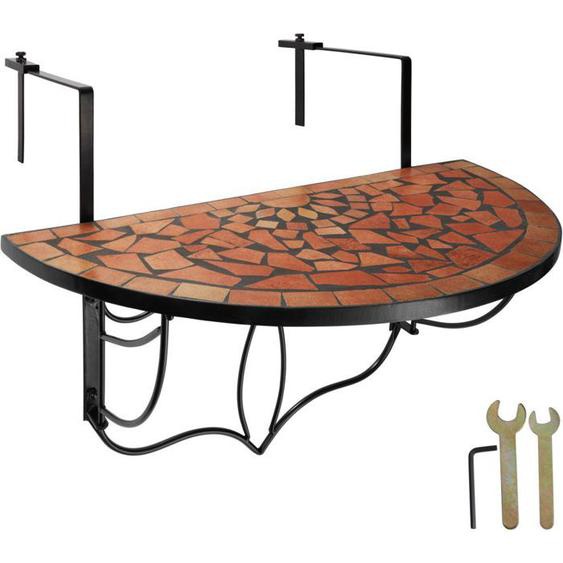 Table de balcon en demi lune rabattable marron terracotta mosaïque 76 cm