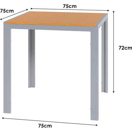 Table de balcon et de jardin - Table carrée dextérieur - 75x75x72 cm - Plateau de table en bois composite - Cadre en aluminium argenté - Pour 4 personnes - Résistant aux intempéries et à la chaleur