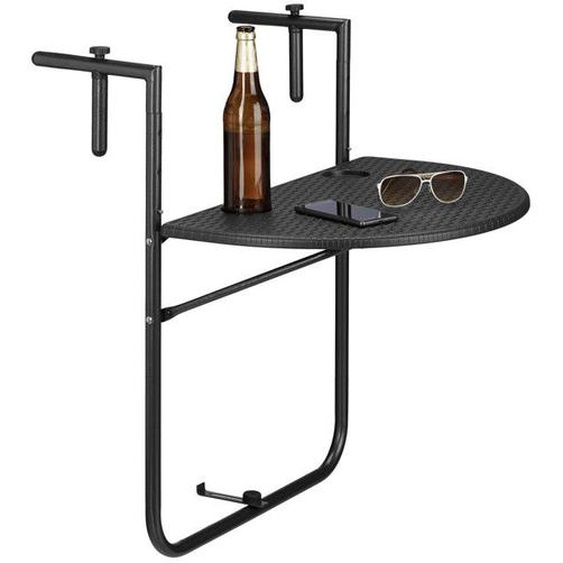 Table de balcon - Relaxdays - BASTIAN - Pliable - Rotin - Métal noir