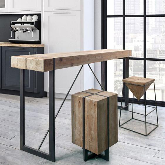 Table de bar 200x50x110 cm en sapin naturel et noir - TRIU