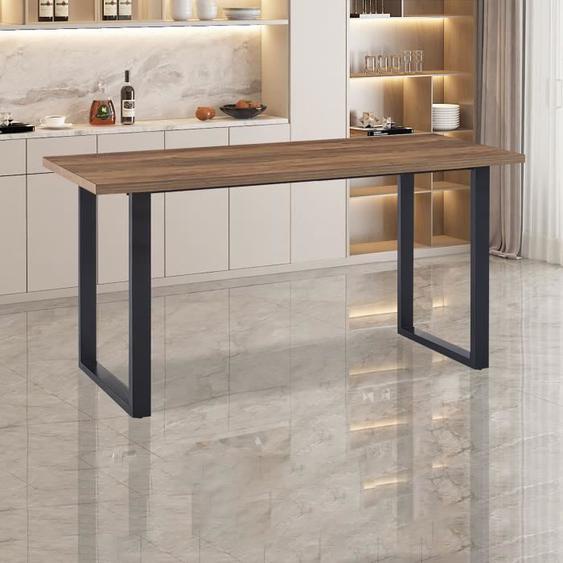 Table de bar 180x80x93 cm décor marron et métal noir - ALEXA