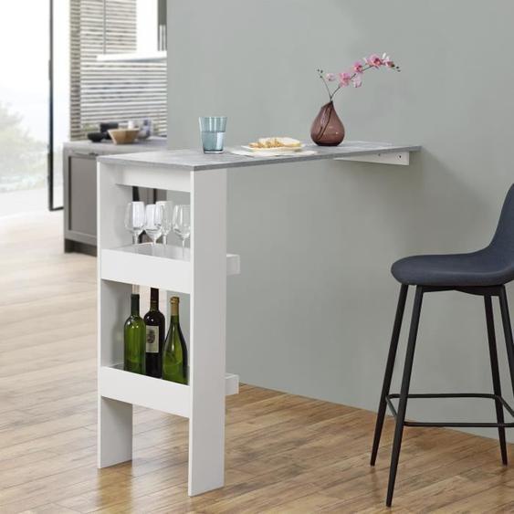 Table de Bar Bromölla 120 x 45 x 106 cm Effet Béton Blanc [en.casa]
