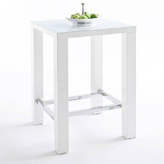 Table de bar design JANIS 80 x 80 cm finition laque blanche brillante