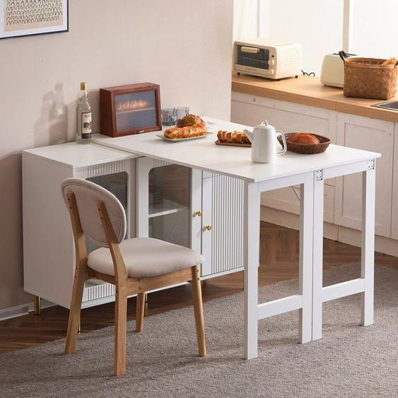 Table de bar design moderne avec 3 portes et 2 meubles de rangement 1 tiroir - blanc
