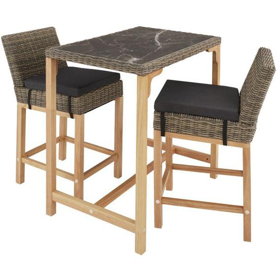 TECTAKE Table de bar en rotin Kutina avec 2 chaises Latina
