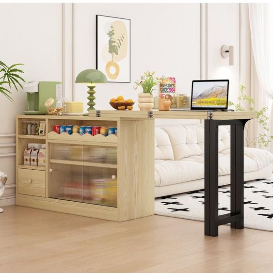 Table de bar extensible 120X110X75 Table Haute avec Espace de Rangement Table bistro rotative avec 2 porte 5 compartiments 1 tiroir