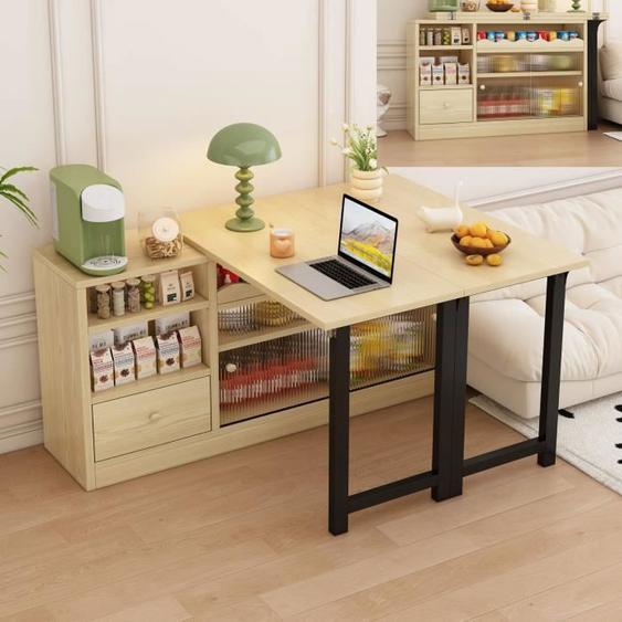 Table de bar extensible Table à manger pliante Table debout Table haute rotative avec 1 porte 1 tiroirs 3 compartiments