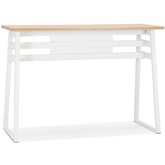 Table de bar haute NIKI en bois finition naturelle et pied en métal blanc - 150x60 cm