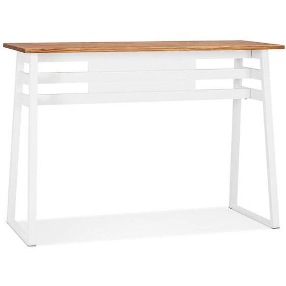 Table de bar haute NIKI en bois massif et pied en métal blanc - 150x60 cm