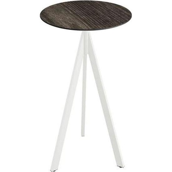 Table de bar Infinity Tripod - Structure blanche + Plateau en stratifié haute pression effet bois lavé Ø70 cm (1 pièce)