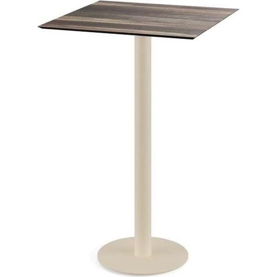 Table de bar Urban avec structure couleur sable et plateau en stratifié haute pression (HPL) imitation bois tropical, 70 x 70 cm, 1 pièce