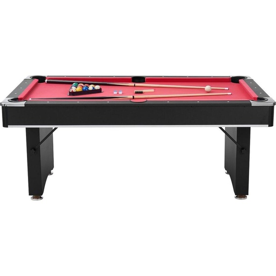 Table de billard, tables de billard portables de 183 cm, pieds réglables, table de jeu stable, ensemble de divertissement comprenant des boules, une queue, un triangle, de la craie et une brosse, noir avec tissu rouge, pour un usage familial, salle de