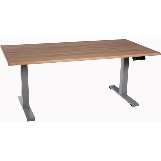 Table de bureau réglable en hauteur gris clair Plateau de table en bois massif hêtre 160x80cm