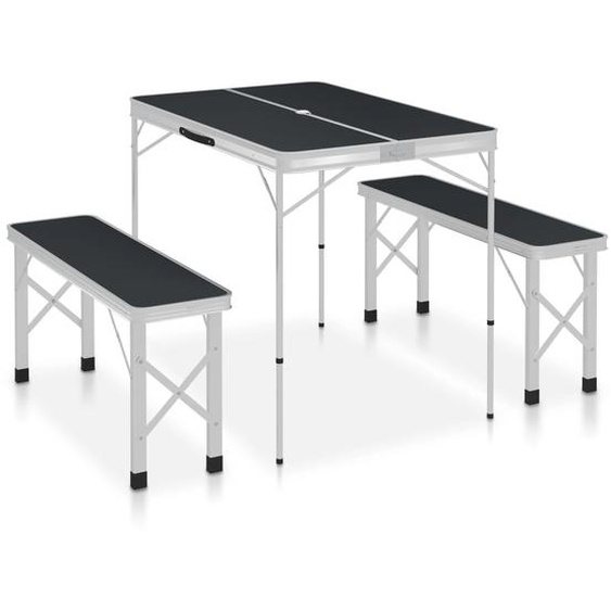 Table de camping pliable avec 2 bancs Aluminium Gris