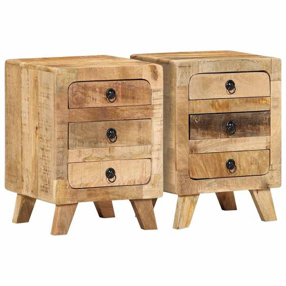 Table de chevet 2 pcs 37x32x50 cm bois massif de manguier brut