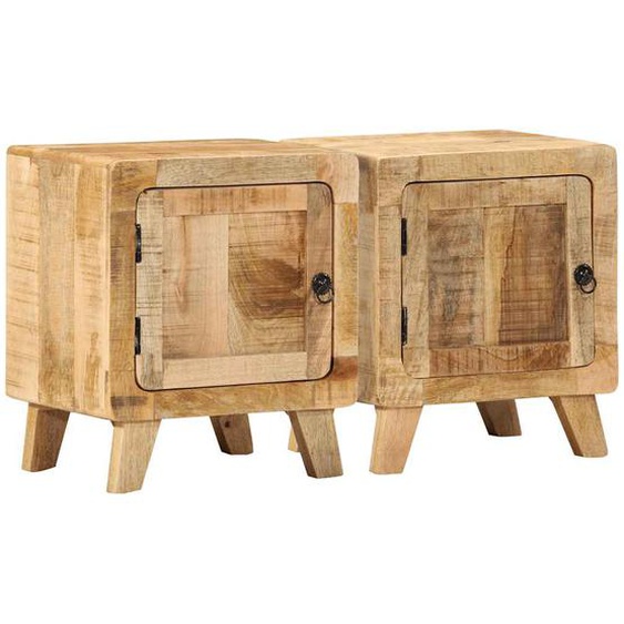 Table de chevet 2 pcs 40x32x46 cm bois massif de manguier brut
