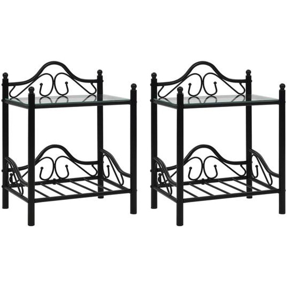 Tables de chevet 2 pcs Acier et verre trempé 45x30,5x60 cm Noir