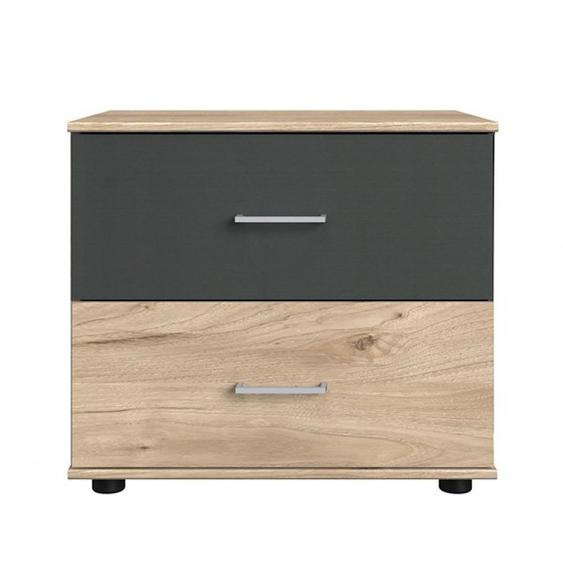 Table de chevet 2 tiroirs ANGIE chêne hickory et graphite