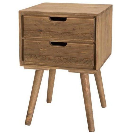 Table De Chevet 2 Tiroirs - MACABANE - Andrew - Bois Marron - Style Scandinave Moderne