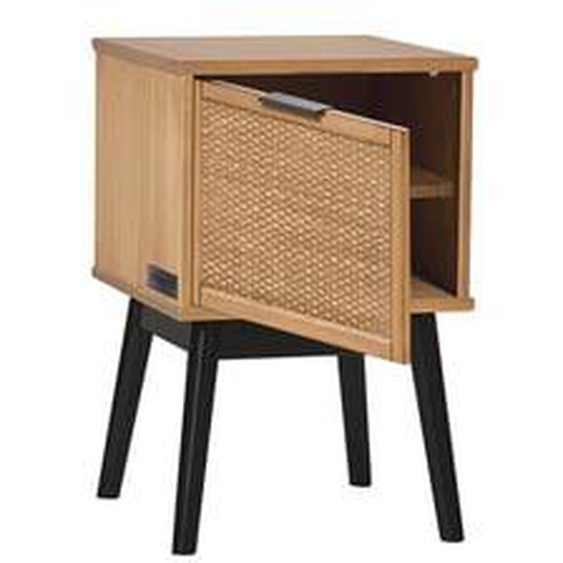 Table de chevet ALBI bois massif et rotin