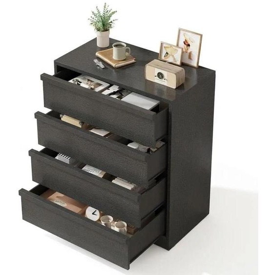 Table de chevet avec 4 tiroirs - Table dappoint haute de 99 cm - Bois - Grande capacité de rangement - Système de sécurité anti-basculement - Design moderne - Noir
