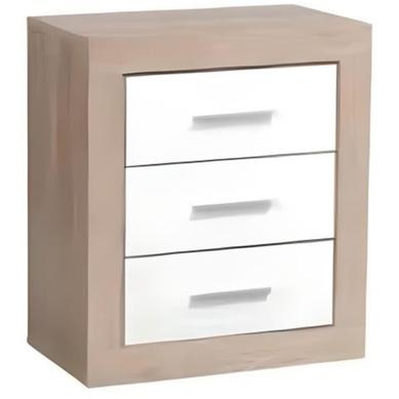 Table de chevet de 3 tiroirs coloris Chêne Cambrian - Blanc - Longueur 54 x profondeur 35 x hauteur 62 cm