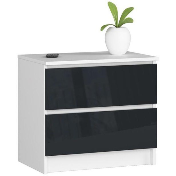 Table de chevet deux tiroirs - 60x40x55cm - Table de nuit style scandinave - Meuble dappoint 2 tiroirs - Blanc et Gris foncé