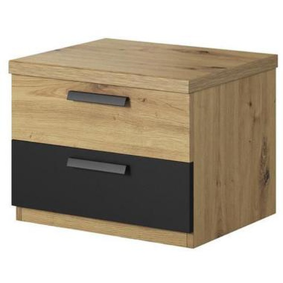Table de chevet deux tiroirs, collection FOX. Coloris chêne et noir. L 46,3 x P 40 x H 36,5 Marron