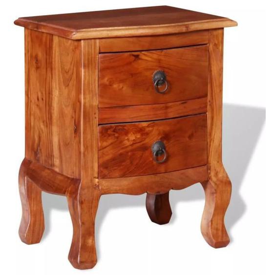 Table de chevet en bois dacacia massif avec 2 tiroirs - OVONNI - Vintage - Marron